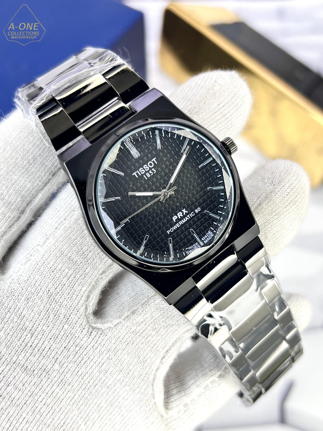 Tissot PRX Men’s Stainless Steel Watch – Black Dial | Elegant Swiss Quartz Luxury Timepiece