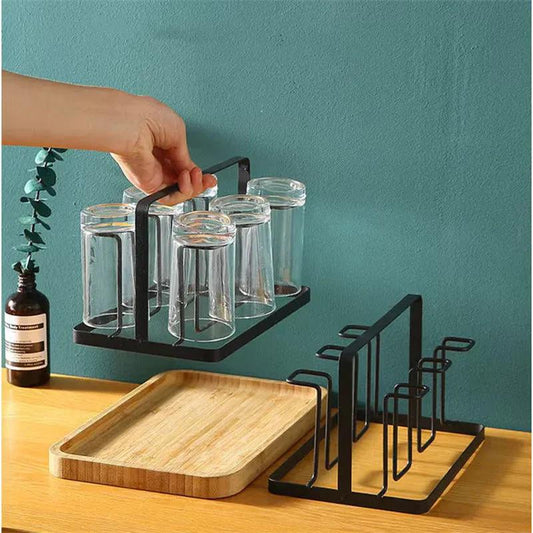 Modern Iron Glass Holder Rack – 6 Cup Drying Stand with Handle