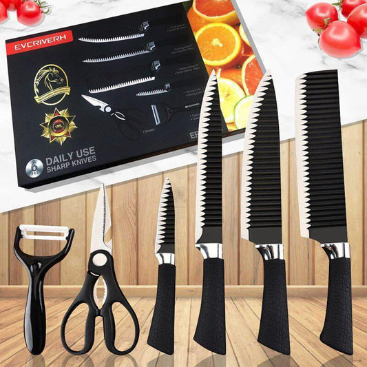 6-Piece Stainless Steel Chef Knife Set – Black Handle Kitchen Kit