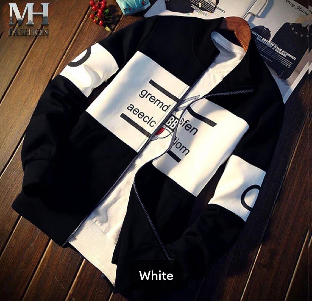Men’s Zip-Up Casual Jacket – Black & White / Dark Grey Stylish Winter Sweatshirt