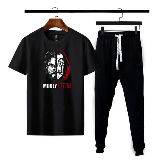 Men’s Printed Track Suit – Black Money Heist Style 2-Piece Set | Stylish & Comfortable Active Wear