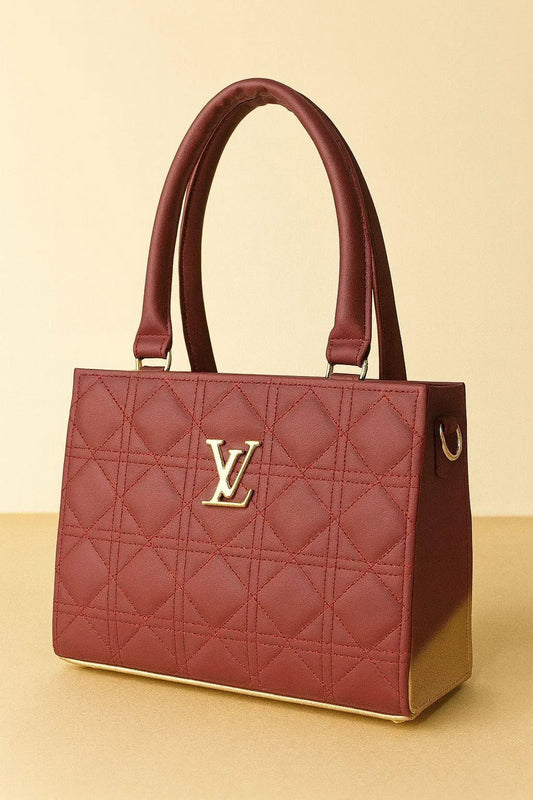 Luxury Quilted Handbag for Women – Elegant Structured Tote with Gold Logo & Top Handles