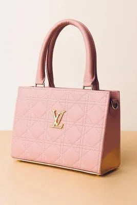 Luxury Quilted Handbag for Women – Elegant Structured Tote with Gold Logo & Top Handles