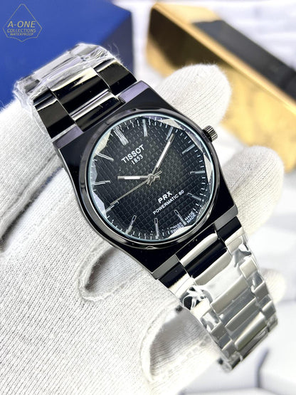 Tissot PRX Men’s Stainless Steel Watch – Black Dial | Elegant Swiss Quartz Luxury Timepiece