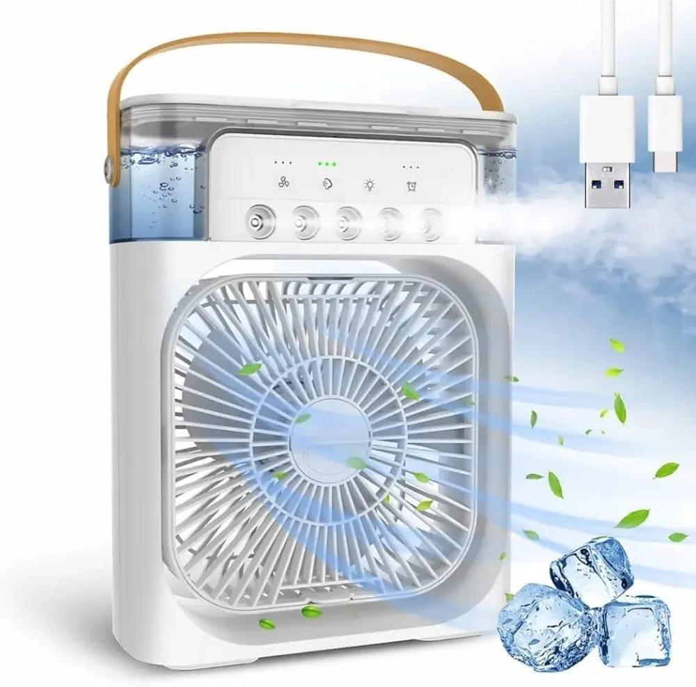 Portable USB Air Cooler Fan & Humidifier – 3-in-1 Mini Cooling Fan with Mist Spray & LED Light