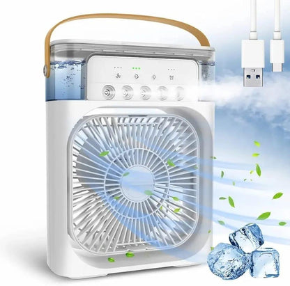 Portable USB Air Cooler Fan & Humidifier – 3-in-1 Mini Cooling Fan with Mist Spray & LED Light