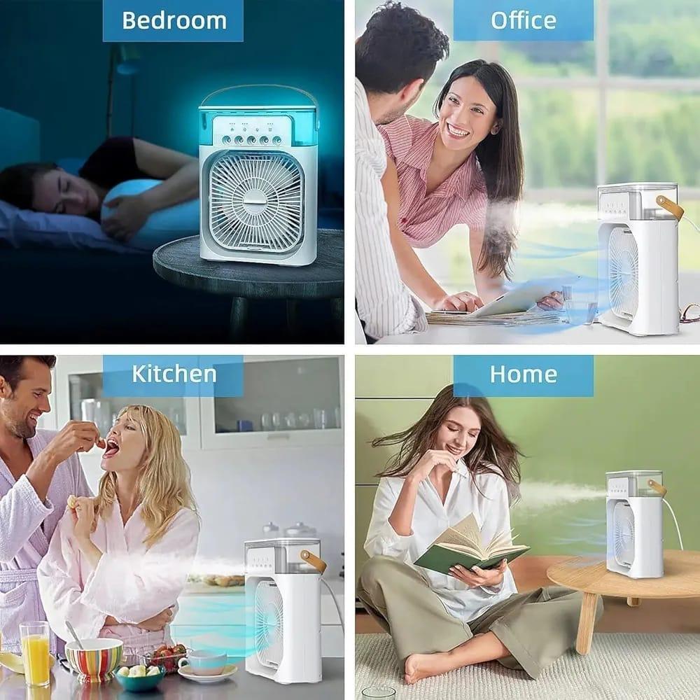 Portable USB Air Cooler Fan & Humidifier – 3-in-1 Mini Cooling Fan with Mist Spray & LED Light