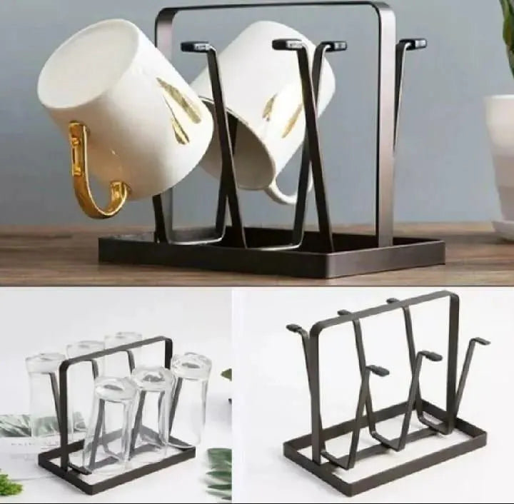 6-Hook Metal Mug Holder – Space Saving Kitchen Organizer