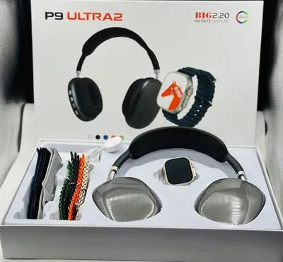 P9 Ultra 2 Wireless Headphones & Smart Watch Combo Set with Interchangeable Straps