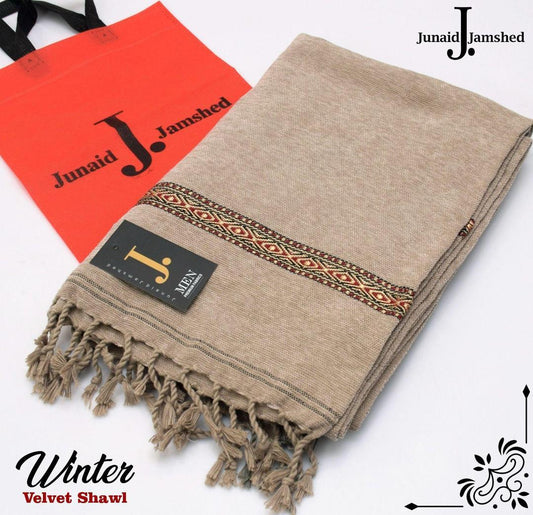 Women's Embroidered Velvet Shawl - 1 Piece in Elegant Beige