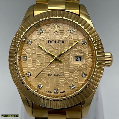 Luxury Gold-Tone Date Wristwatch with Diamond-Style Dial & Metal Bracelet