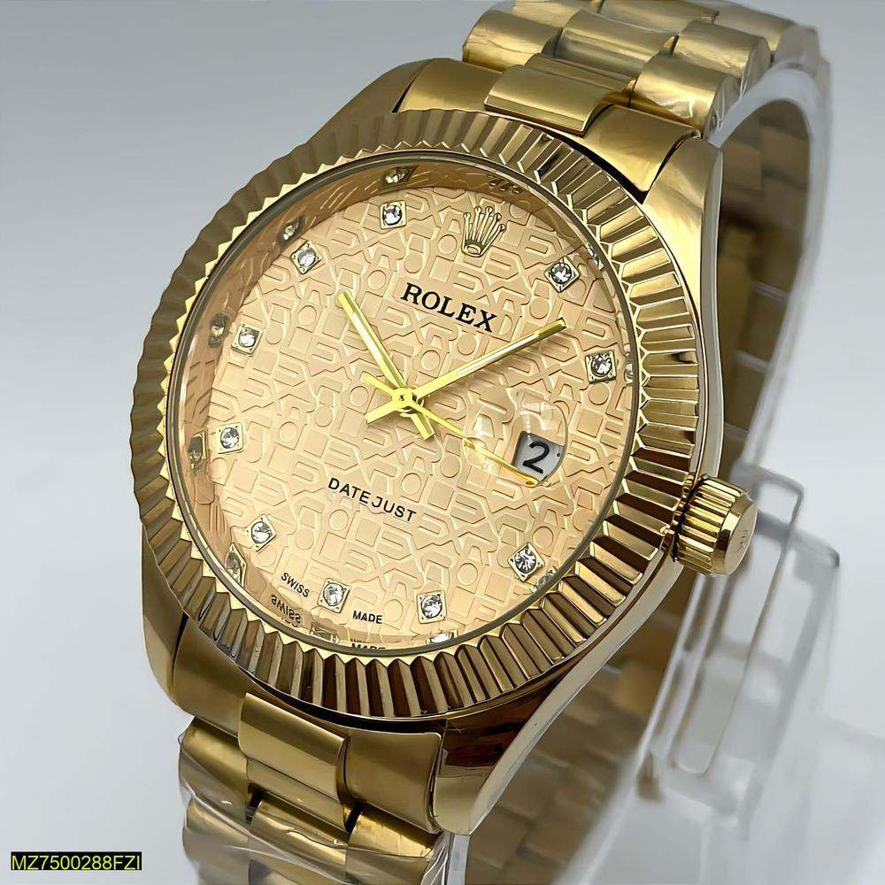 Luxury Gold-Tone Date Wristwatch with Diamond-Style Dial & Metal Bracelet