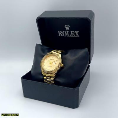 Luxury Gold-Tone Date Wristwatch with Diamond-Style Dial & Metal Bracelet