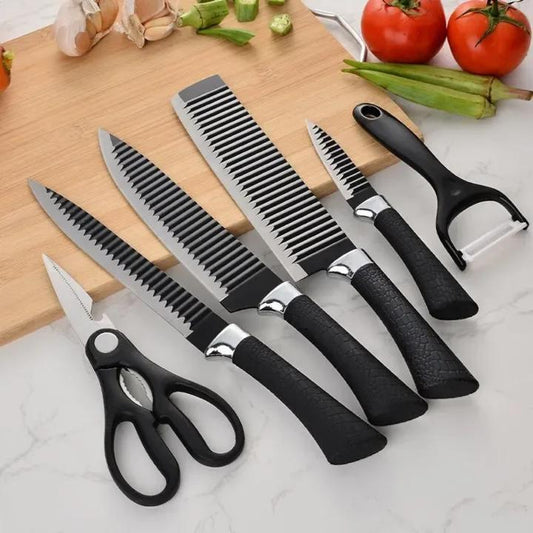 6-Piece Stainless Steel Chef Knife Set – Black Handle Kitchen Kit